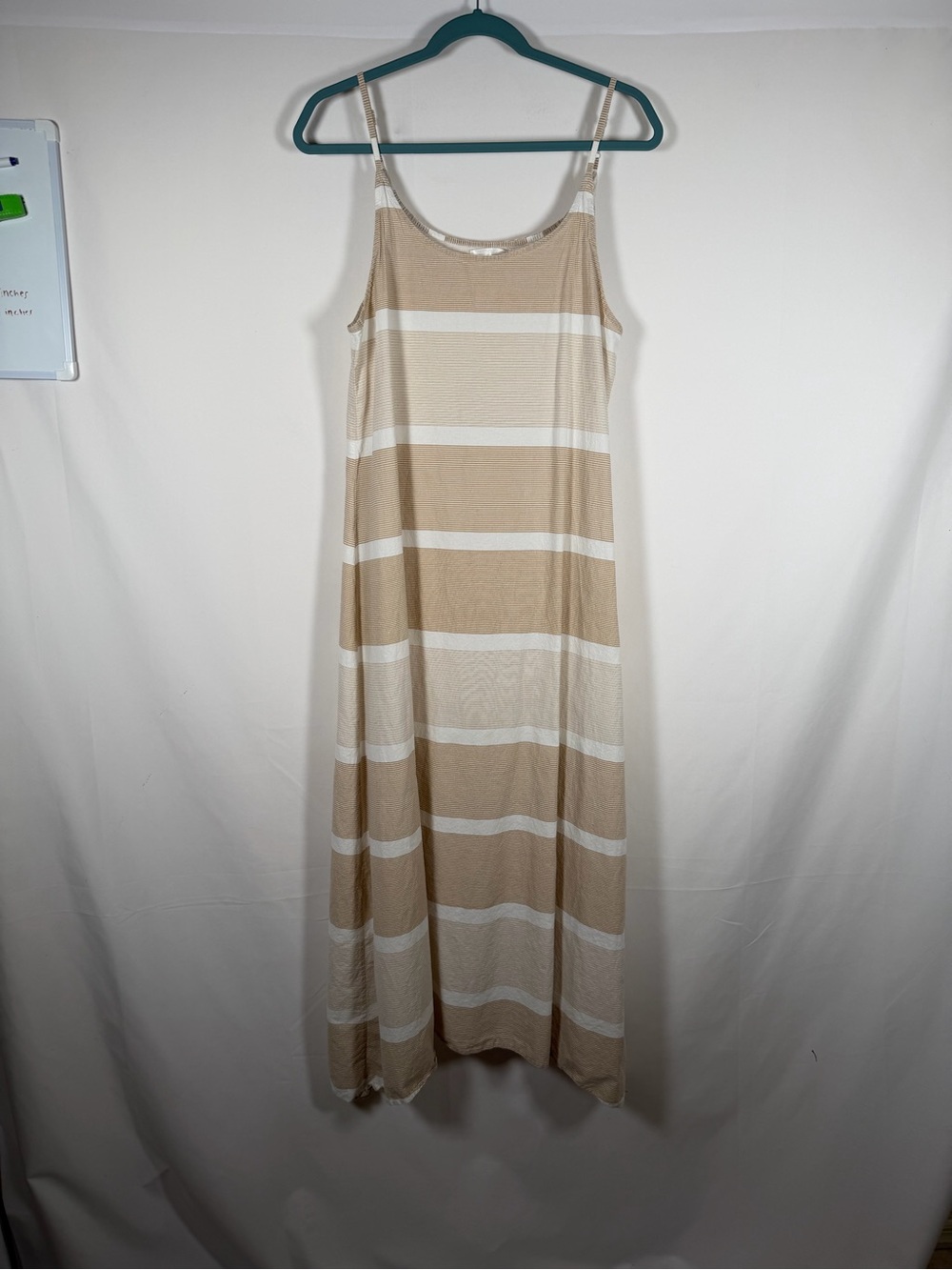 StitchDrop Cotton Striped Beige & White Maxi Slip Dress Lightweight, minimalist